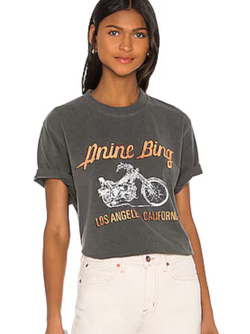 Anine Bing Vintage Graphic Charcoal Tee - Los Angeles Motorcycle Print